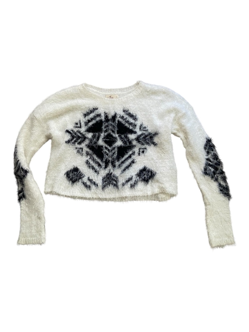 Hollister Cropped Sweater with Black Aztec Pattern Large